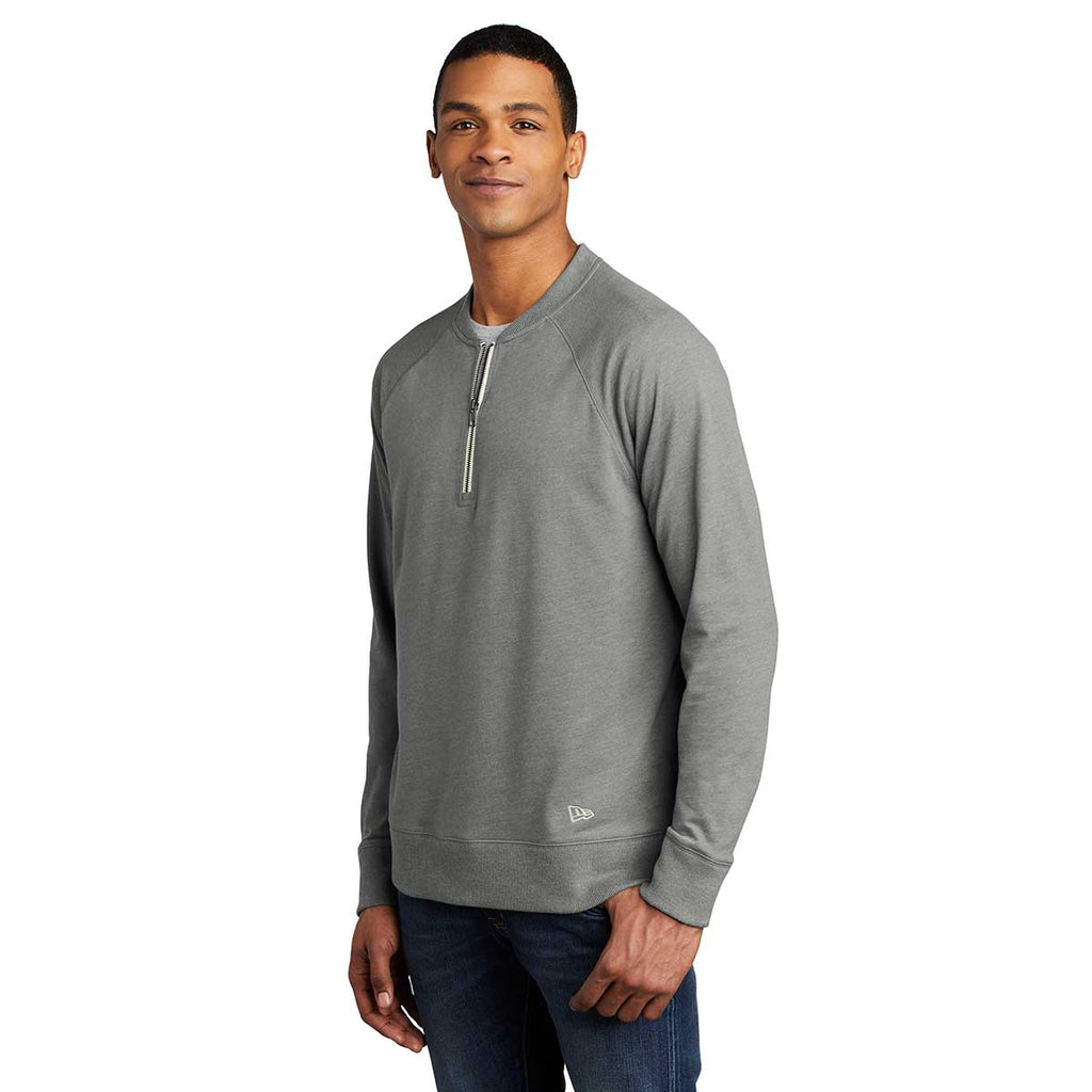 New Era Men's Shadow Grey Heather Sueded Cotton Blend Quarter Zip Pullover