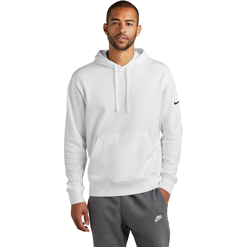 Nike Men's White Club Fleece Sleeve Swoosh Pullover Hoodie