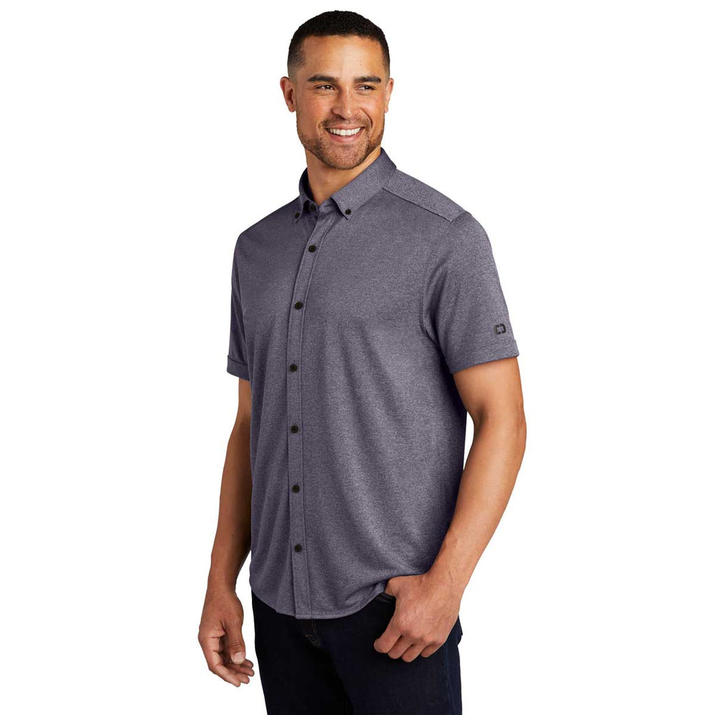 OGIO Men's Navy Heather Gravitate Full-Button Polo