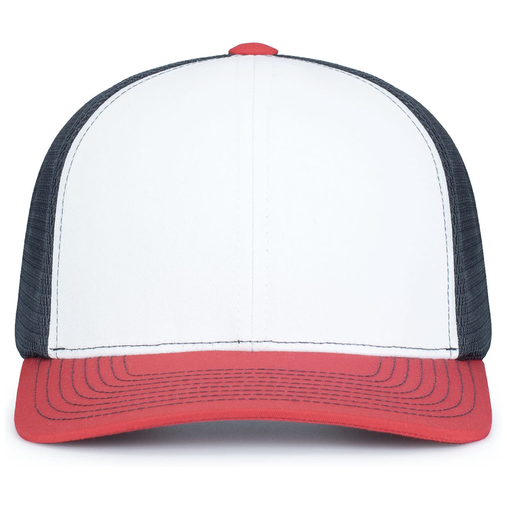 Pacific Headwear White/Navy/RedContrast Stitch Trucker Pacflex Snapback Cap