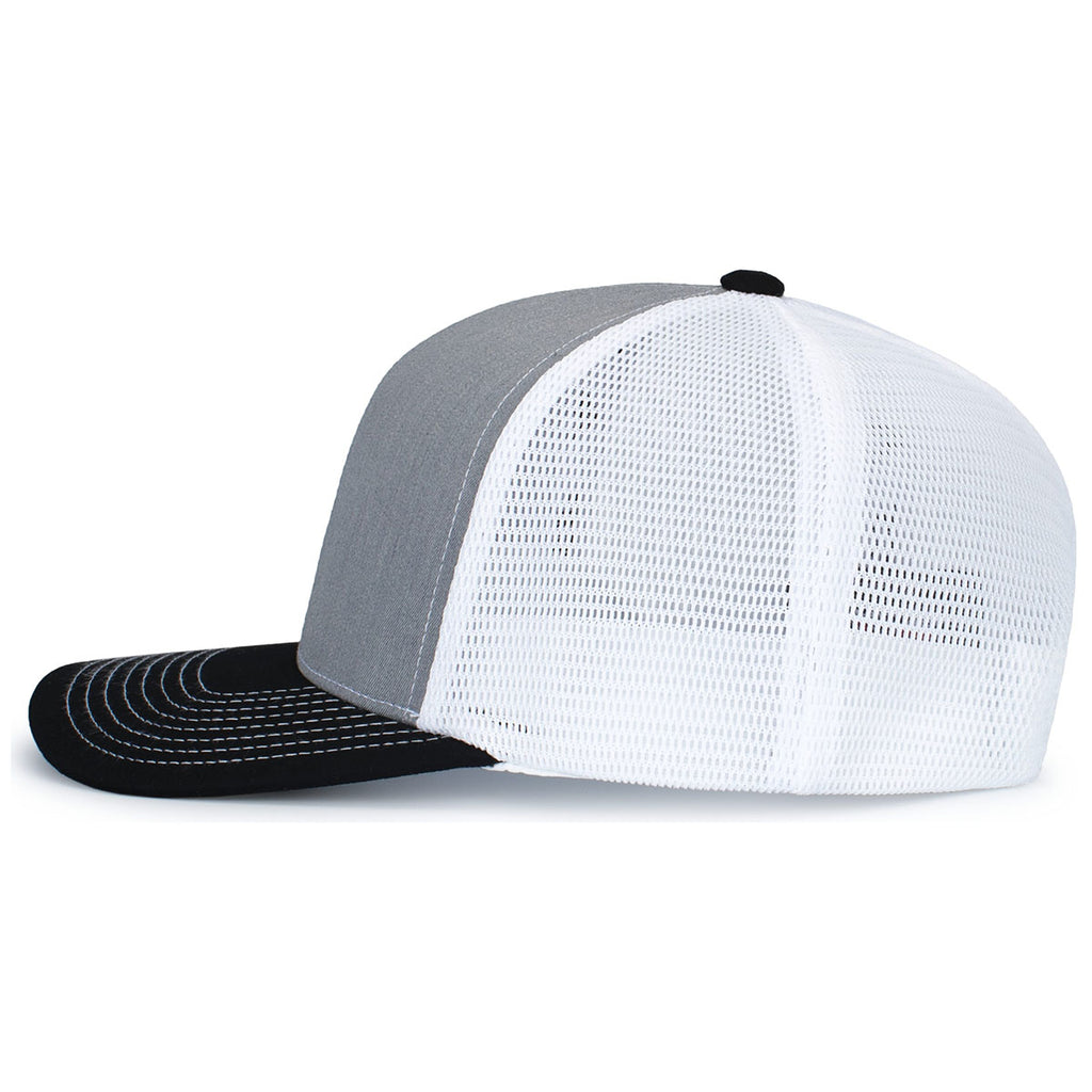 Pacific Headwear Heather Grey/White/BlackContrast Stitch Trucker Pacflex Snapback Cap