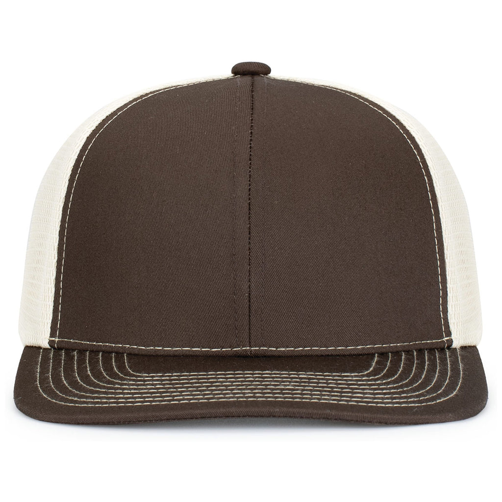 Pacific Headwear Grey Brown/Beige/Grey BrownContrast Stitch Trucker Pacflex Snapback Cap