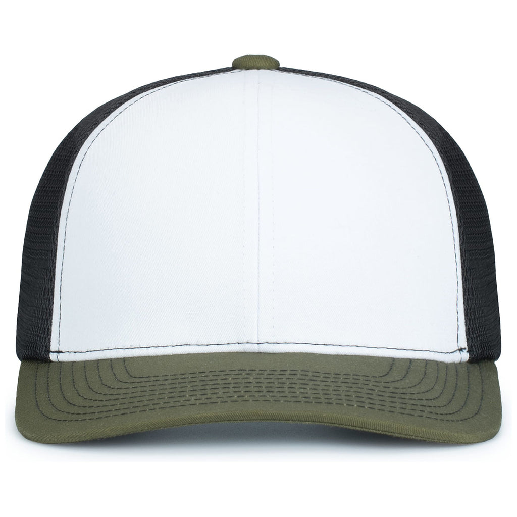 Pacific Headwear White/Light Charcoal/MossContrast Stitch Trucker Pacflex Snapback Cap