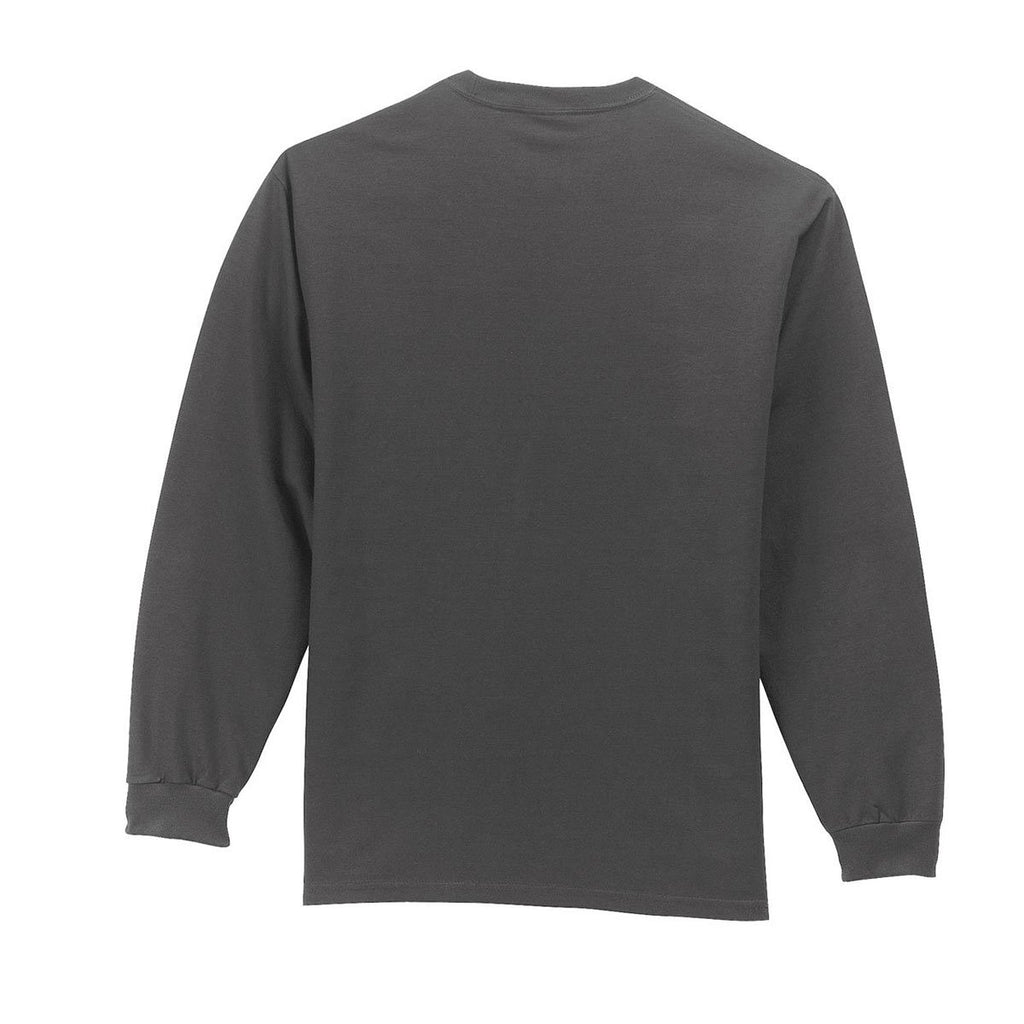 Port & Company Men's Charcoal Long Sleeve Essential Pocket Tee