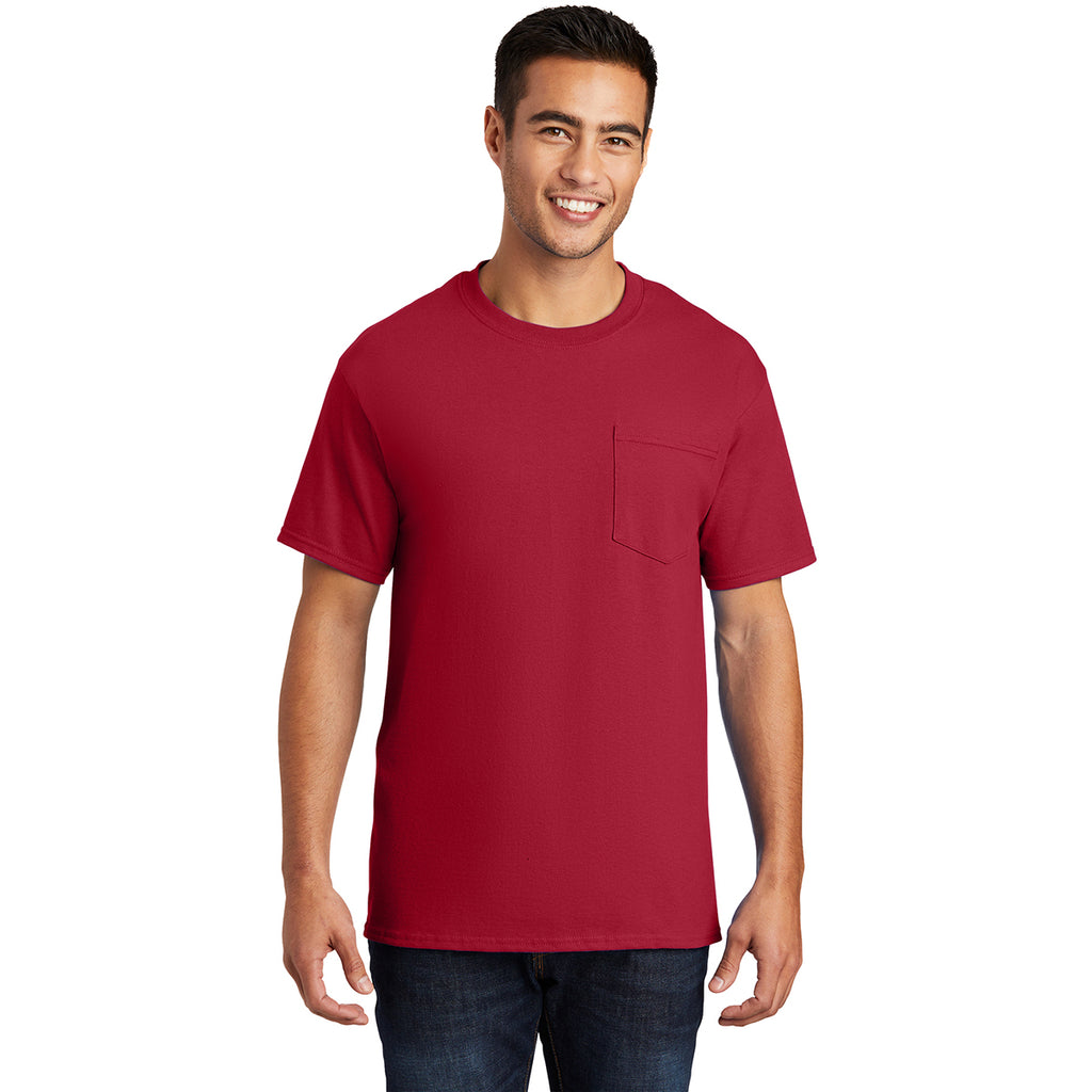 Port & Company Men's Red Essential Pocket Tee