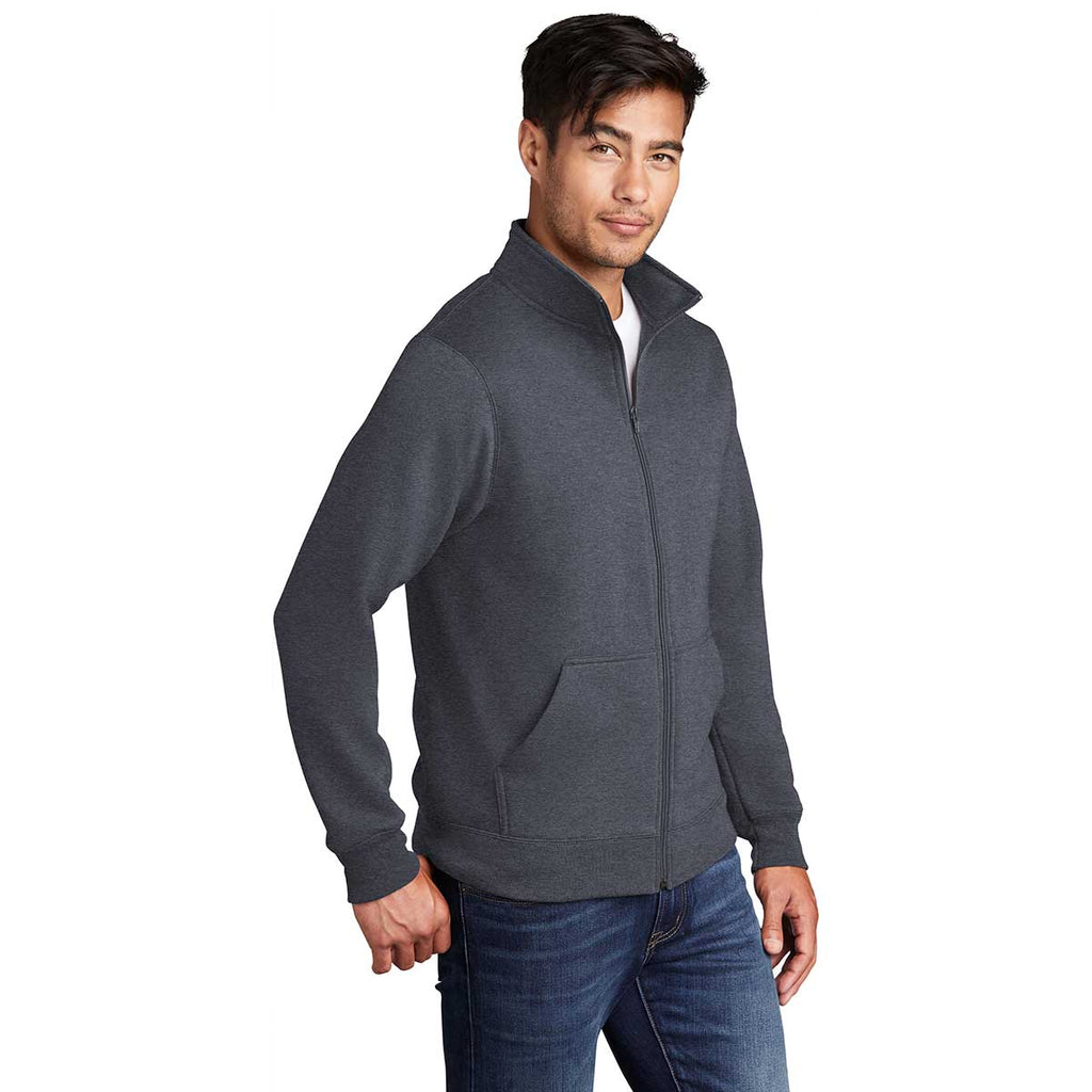 Port & Company Men's Heather Navy Core Fleece Cadet Full-Zip Sweatshirt