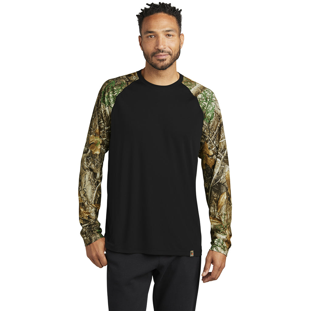 Russell Outdoors Men's Black/ Realtree Edge Realtree Colorblock Performance Long Sleeve Tee