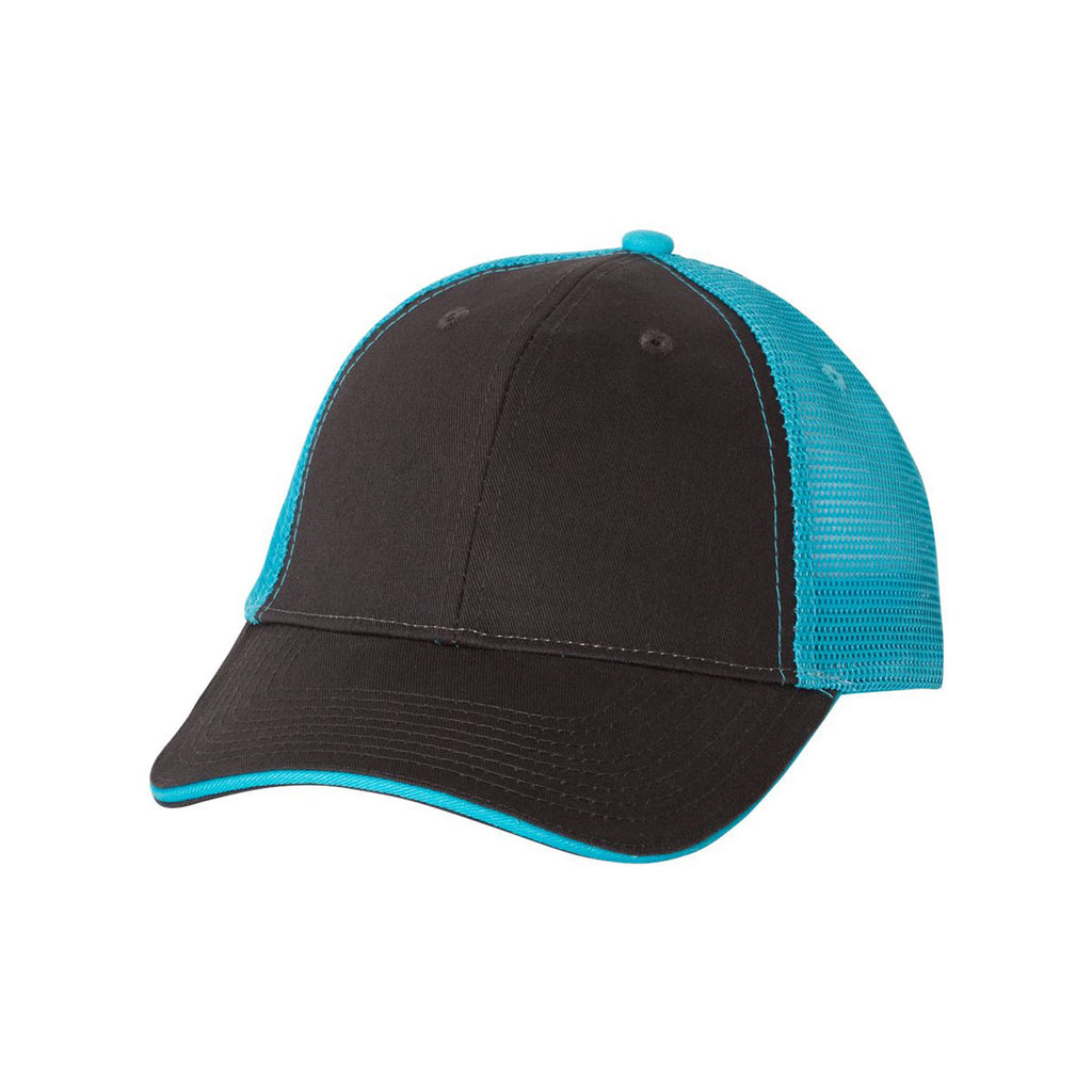 Valucap Charcoal/Neon Blue Sandwich Trucker Cap