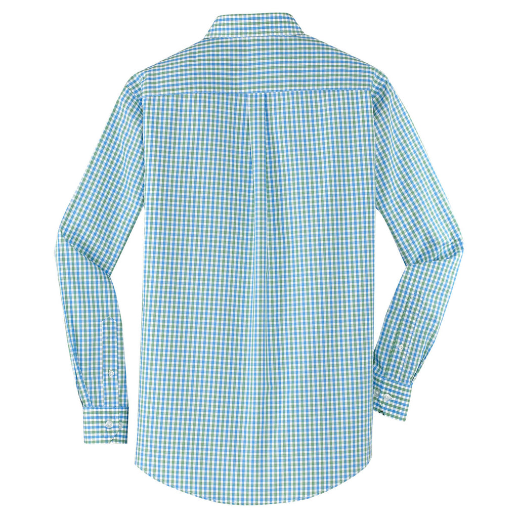 Port Authority Men's Green/Aqua Long Sleeve Gingham Easy Care Shirt