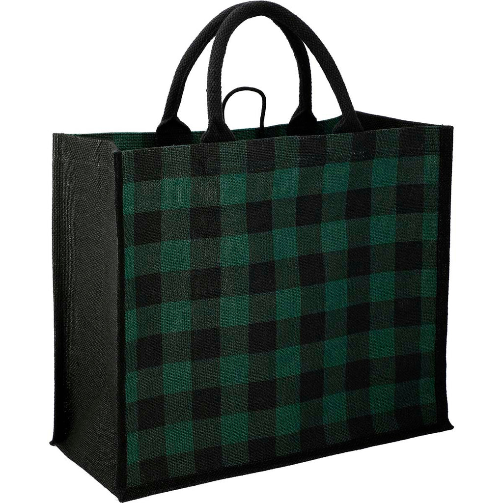 Bullet Green Buffalo Plaid Printed Jute Tote