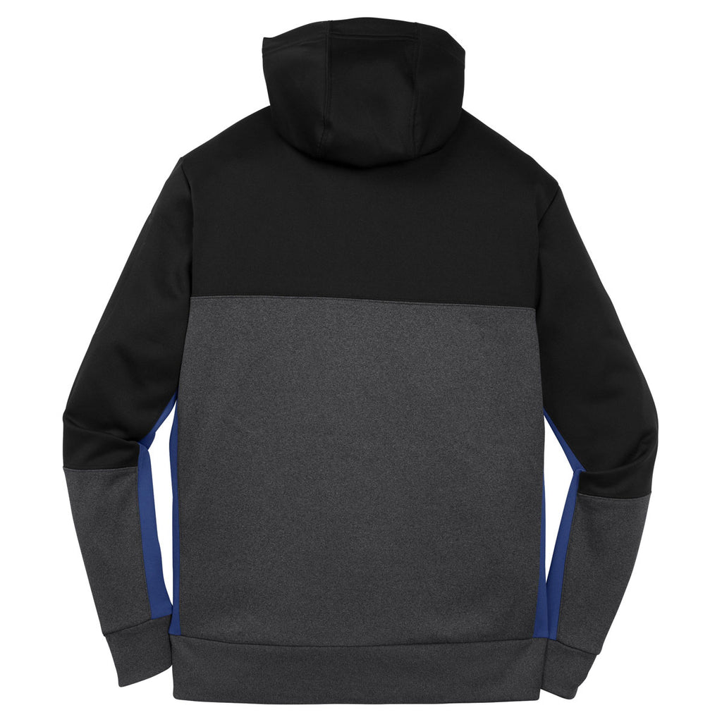 Sport-Tek Men's Black/ Graphite Heather/ True Royal Tech Fleece Colorblock Full-Zip Hooded Jacket