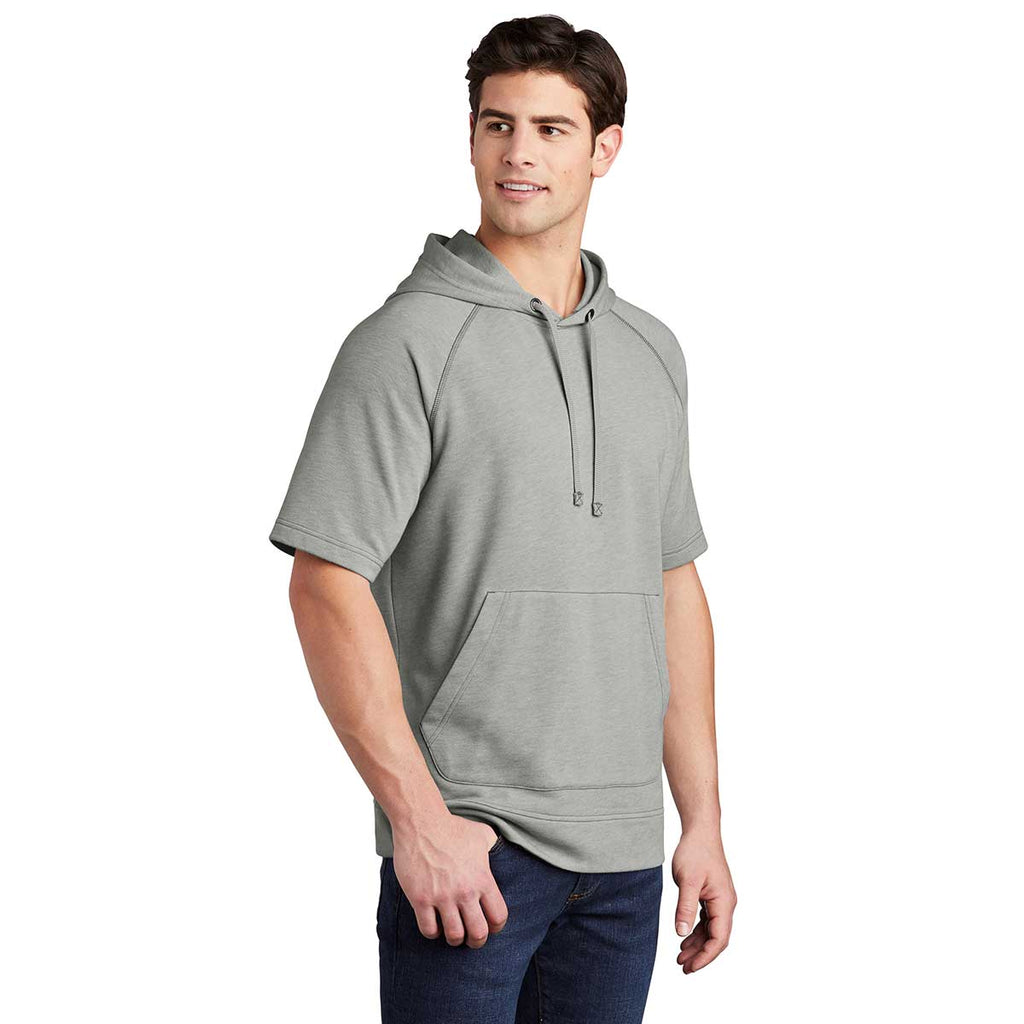 Sport-Tek Men's Light Grey Heather PosiCharge Tri-Blend Wicking Fleece Short Sleeve Hoodie