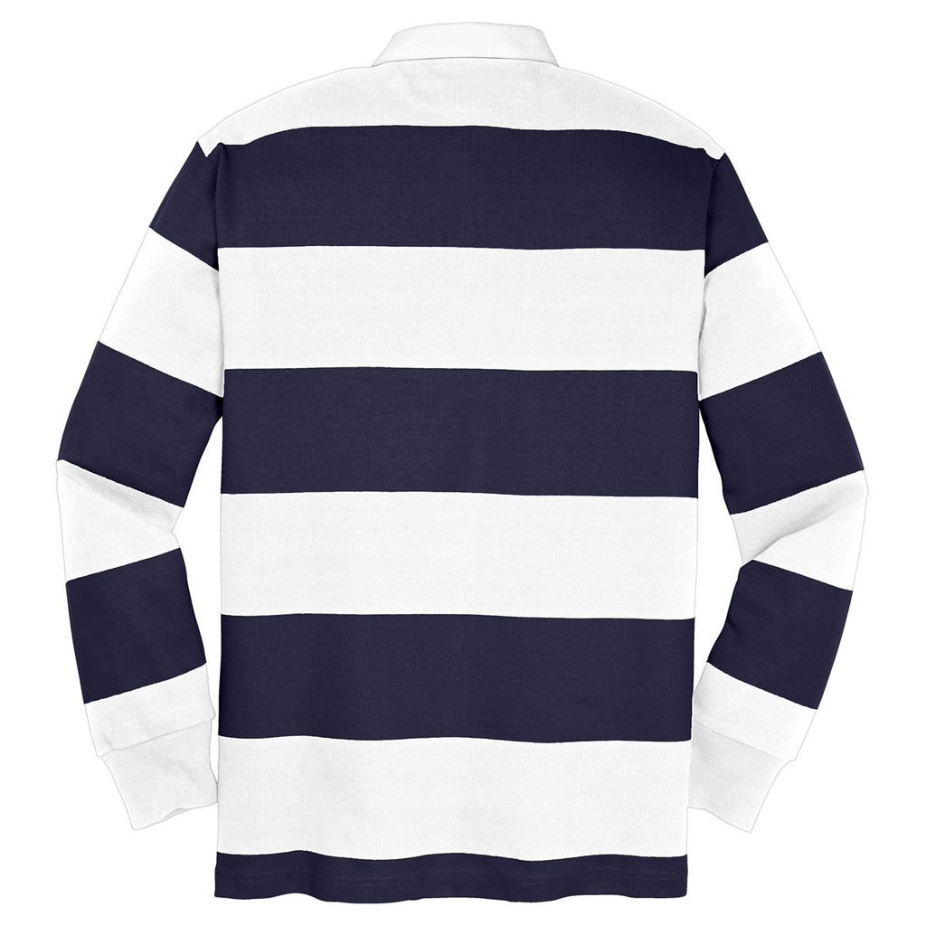 Sport-Tek Men's True Navy/White Classic Long Sleeve Rugby Polo