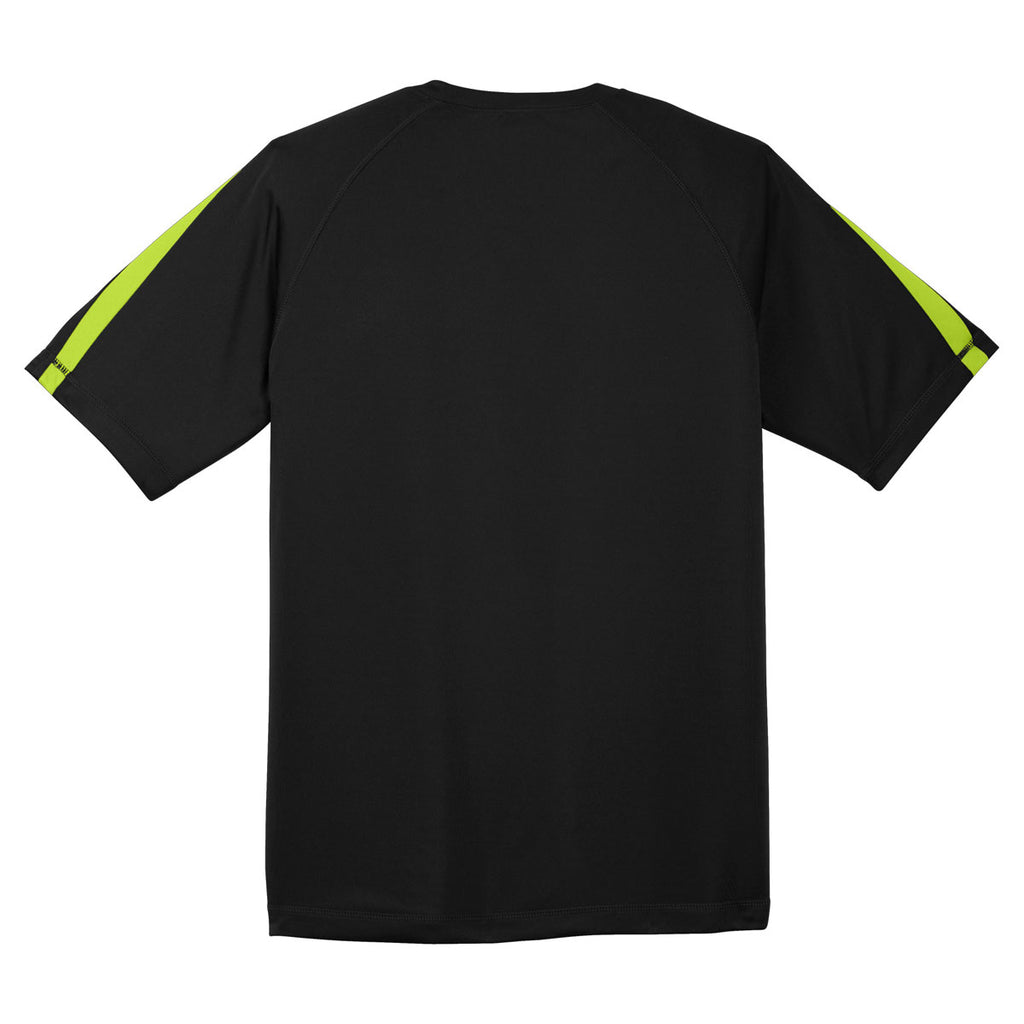 Sport-Tek Men's Black/Lime Shock Colorblock PosiCharge Competitor Tee