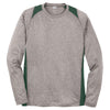 Sport-Tek Men's Vintage Heather/ Forest Green Long Sleeve Heather Colorblock Contender Tee
