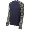 Sport-Tek Men's True Navy Drift Camo Colorblock Long Sleeve Tee