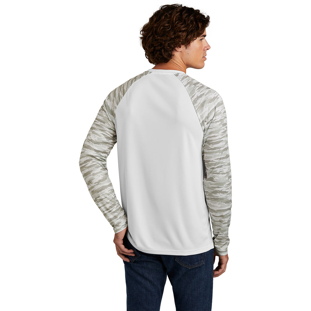 Sport-Tek Men's White Drift Camo Colorblock Long Sleeve Tee