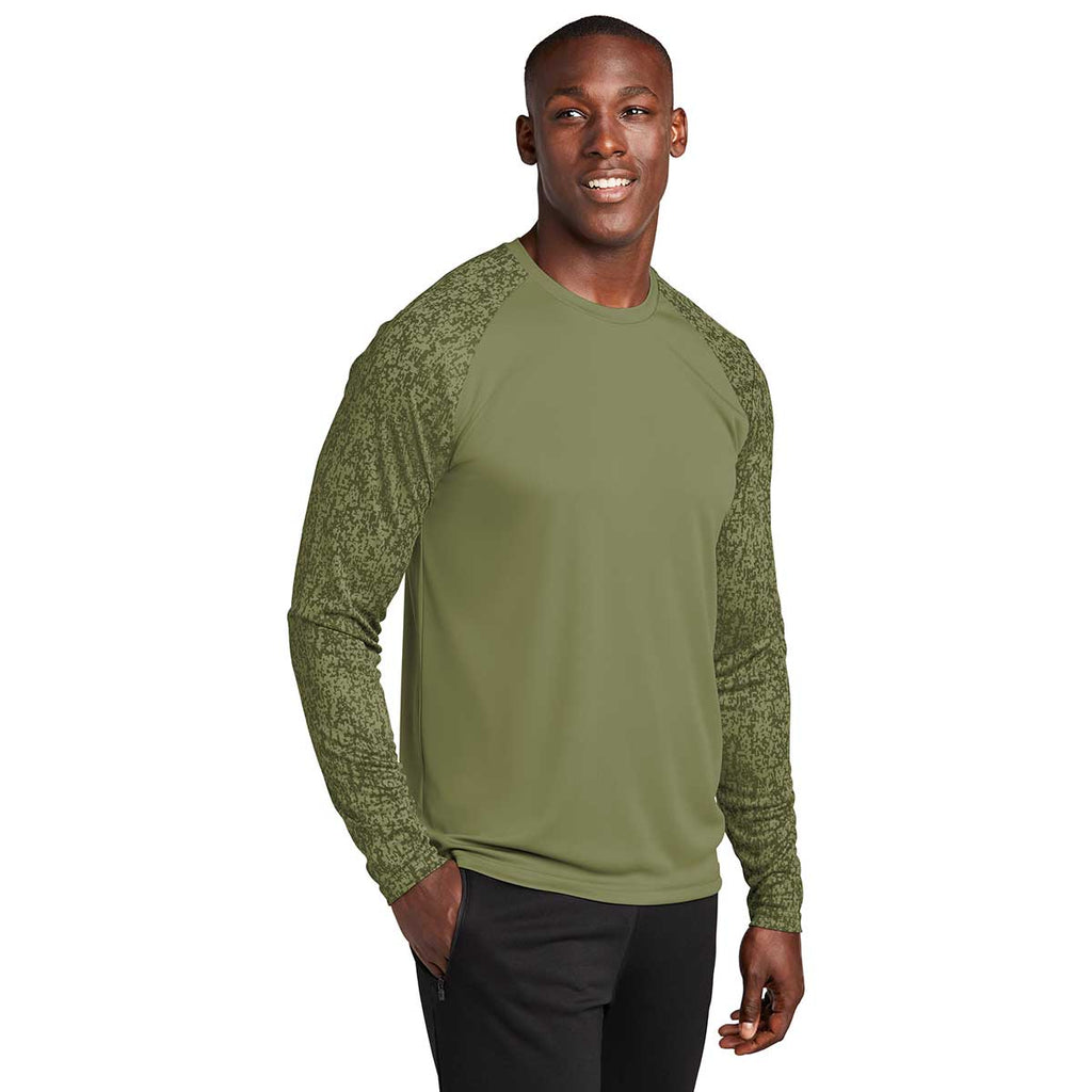 Sport-Tek Men's Olive Drab Green PosiCharge Digi Camo Long Sleeve Tee