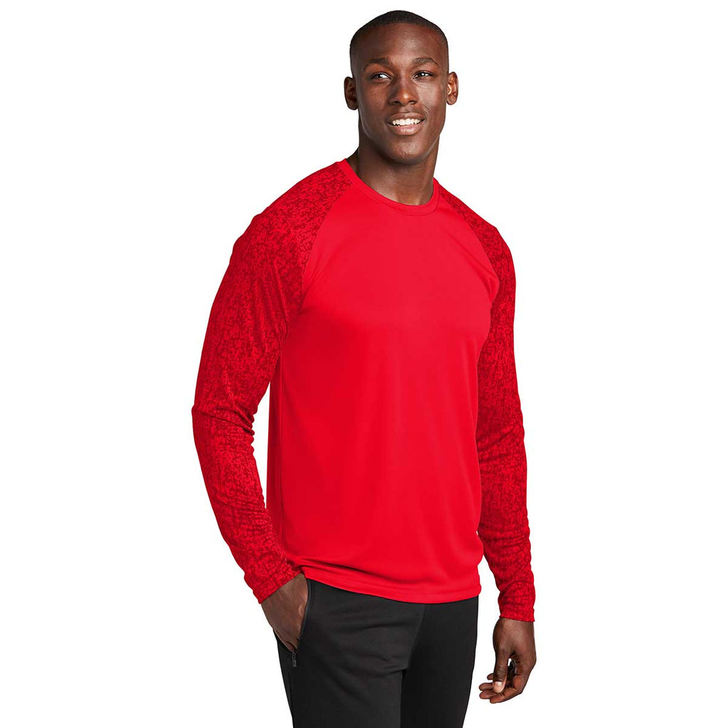 Sport-Tek Men's True Red PosiCharge Digi Camo Long Sleeve Tee