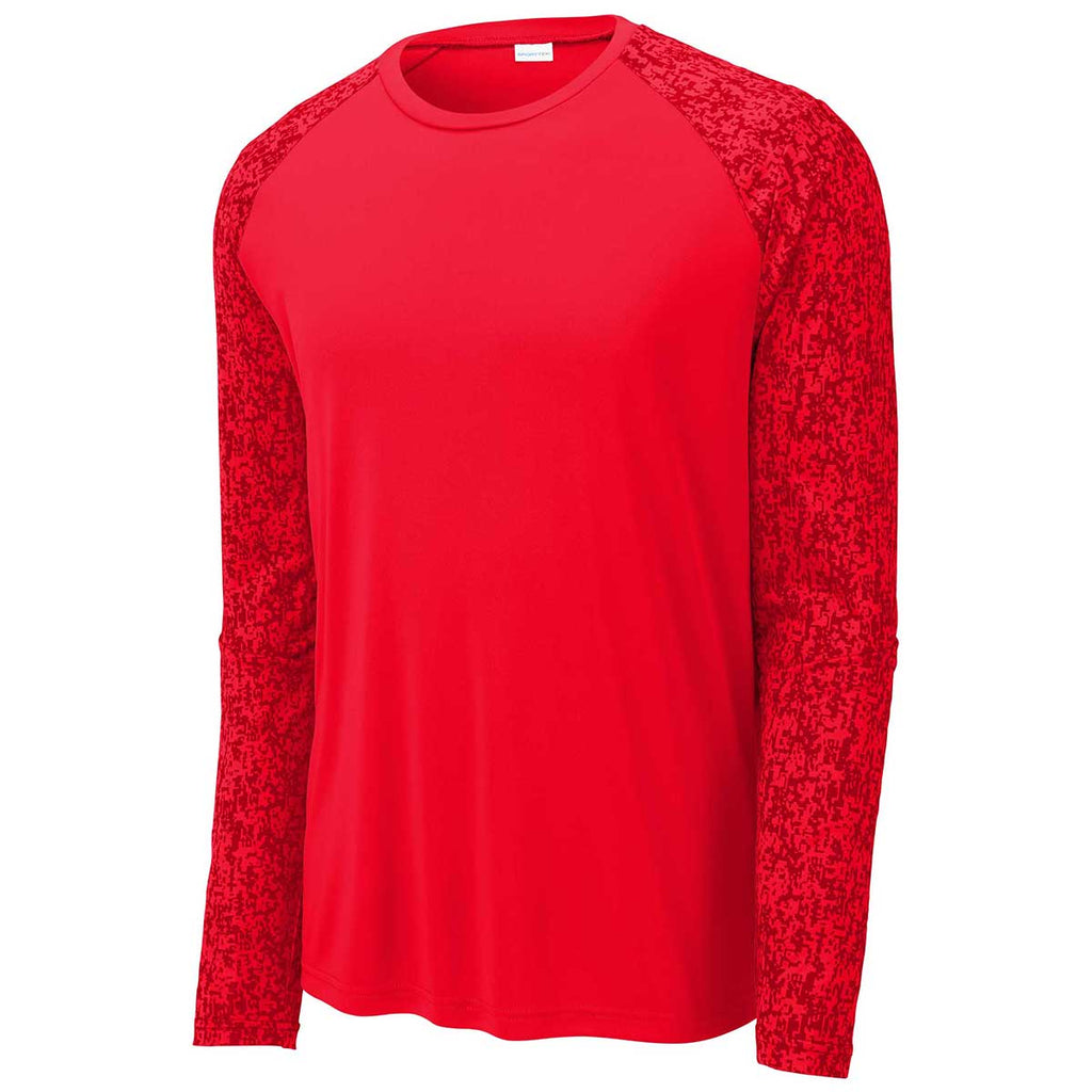 Sport-Tek Men's True Red PosiCharge Digi Camo Long Sleeve Tee