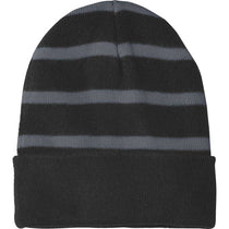 Sport-Tek Black/Iron Grey Striped Beanie with Solid Band