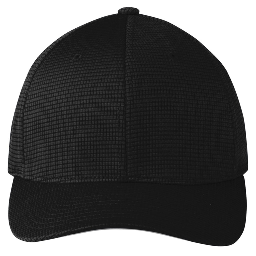 Sport-Tek Black Flexfit Grid Texture Cap