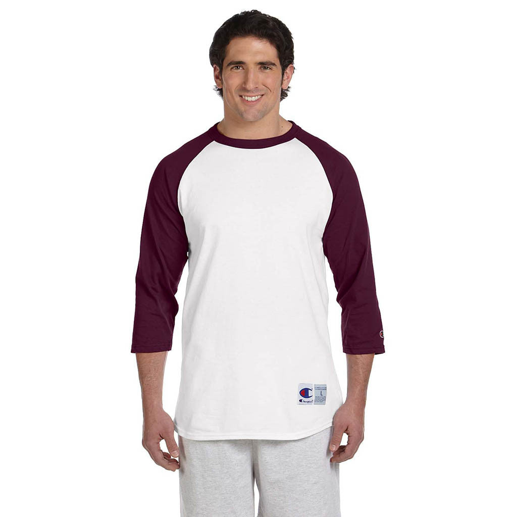 Champion Men's White/Maroon Baseball T-Shirt