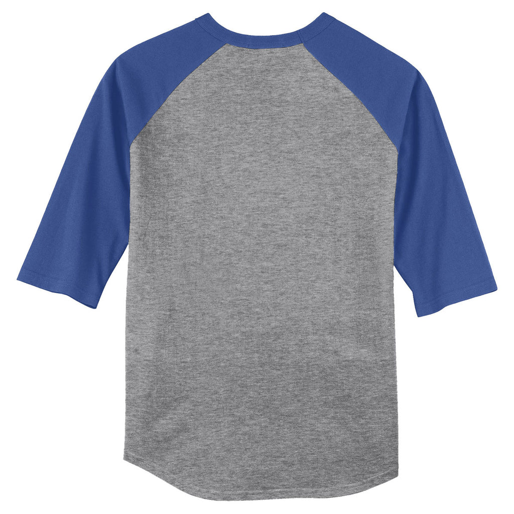 Sport-Tek Men's Heather Grey/Royal Colorblock Raglan Jersey