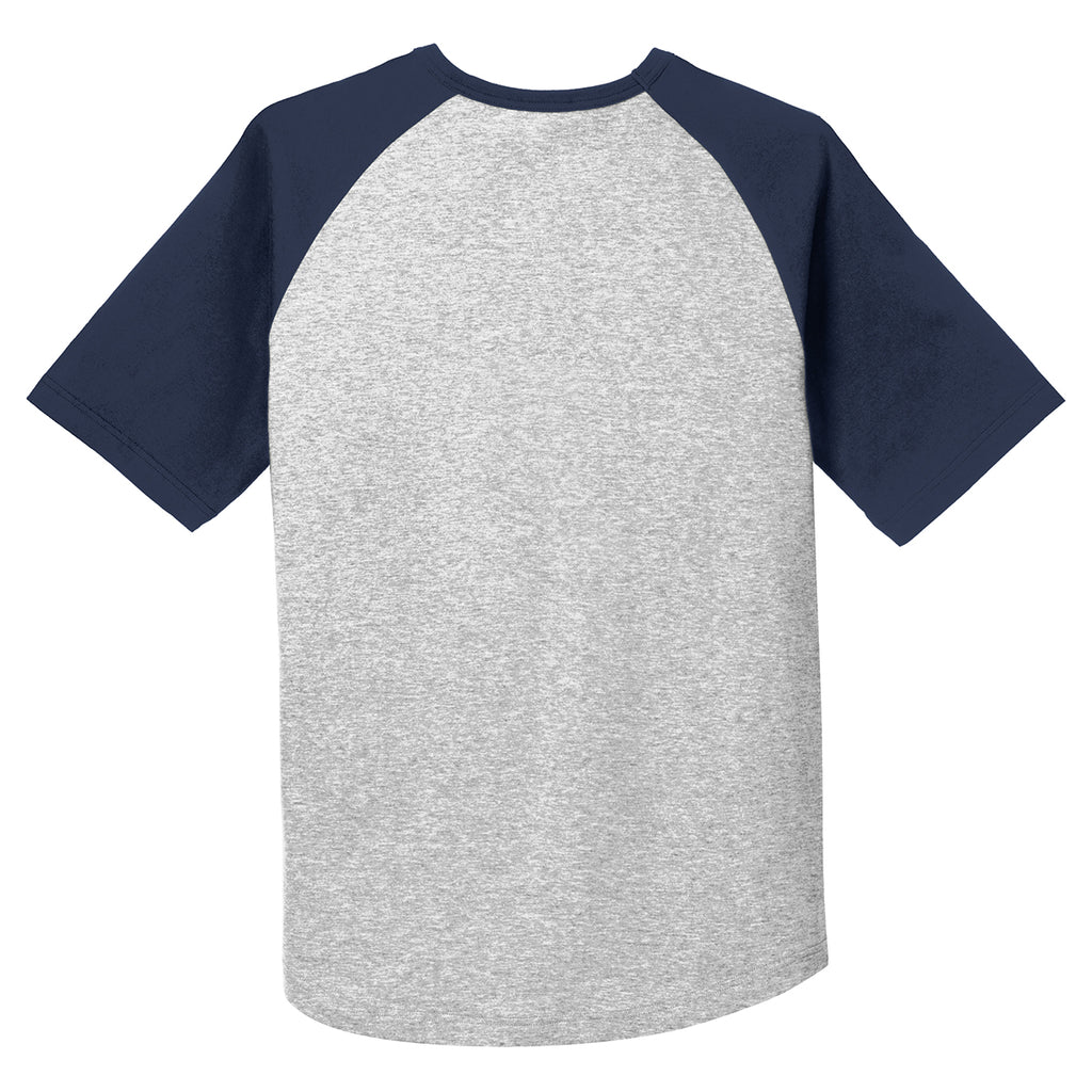 Sport-Tek Men's Heather Grey/ Navy Short Sleeve Colorblock Raglan Jersey