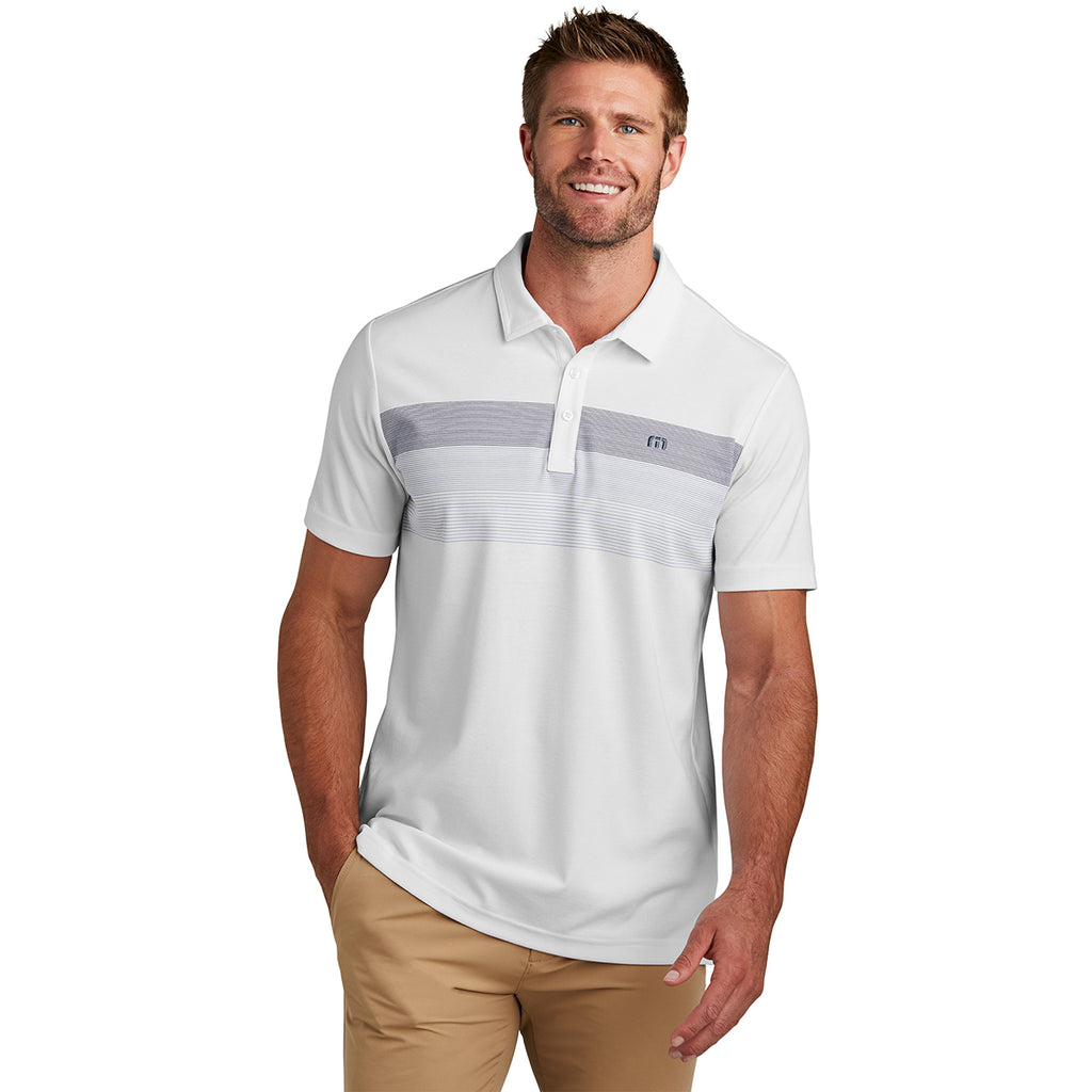 TravisMathew Men's White Coastal Chest Stripe Polo