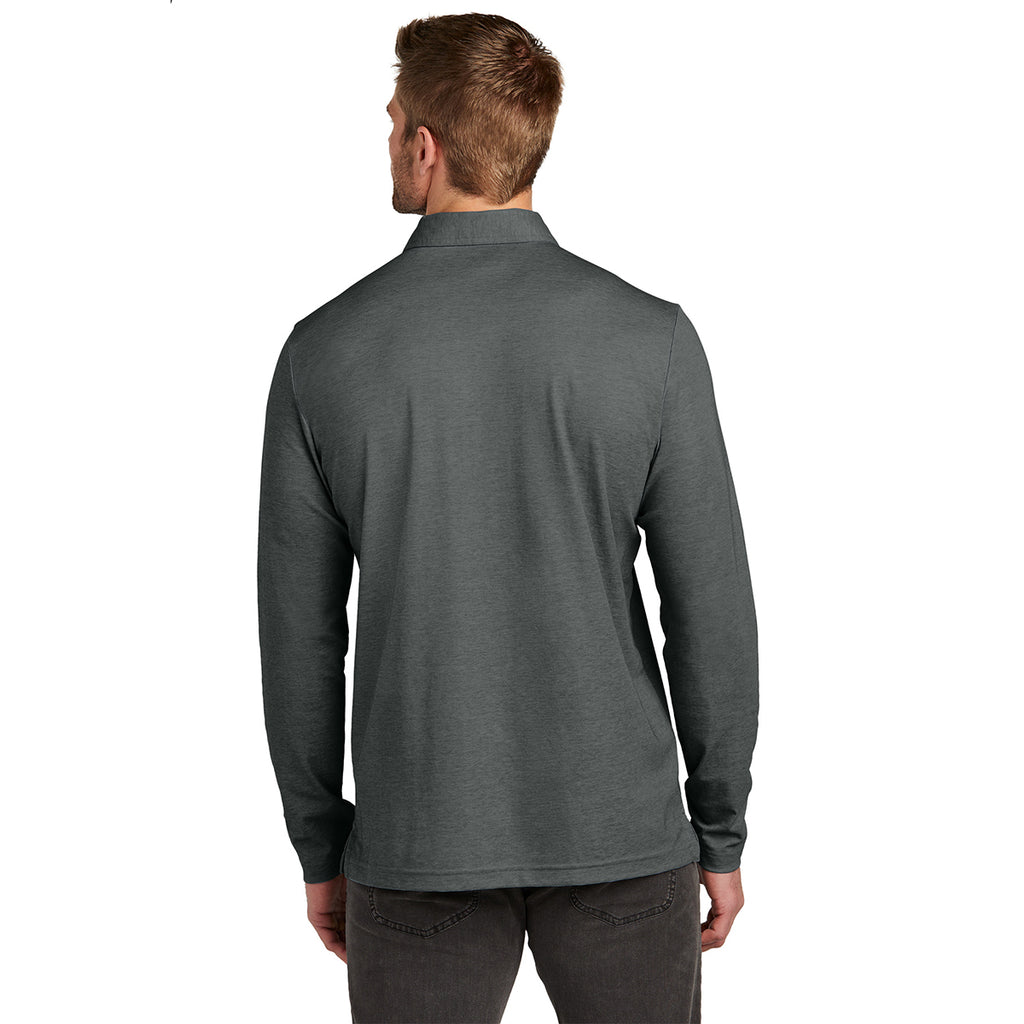 TravisMathew Men's Black Heather Oceanside Heather Long Sleeve Polo