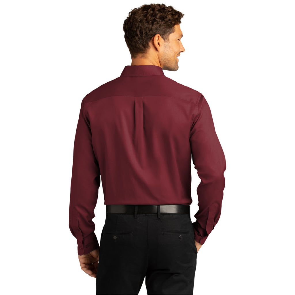 Port Authority Men's Burgundy Long Sleeve SuperPro React Twill Shirt