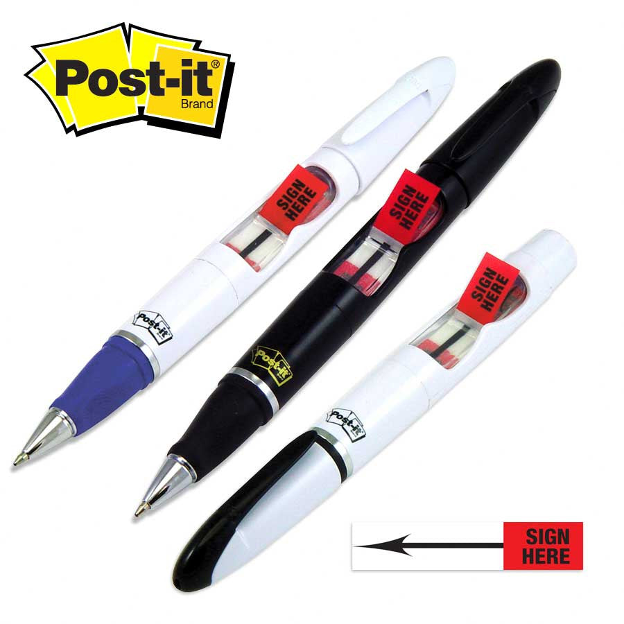 Post-it Black Custom Printed Flag & Pen-Blue Ink