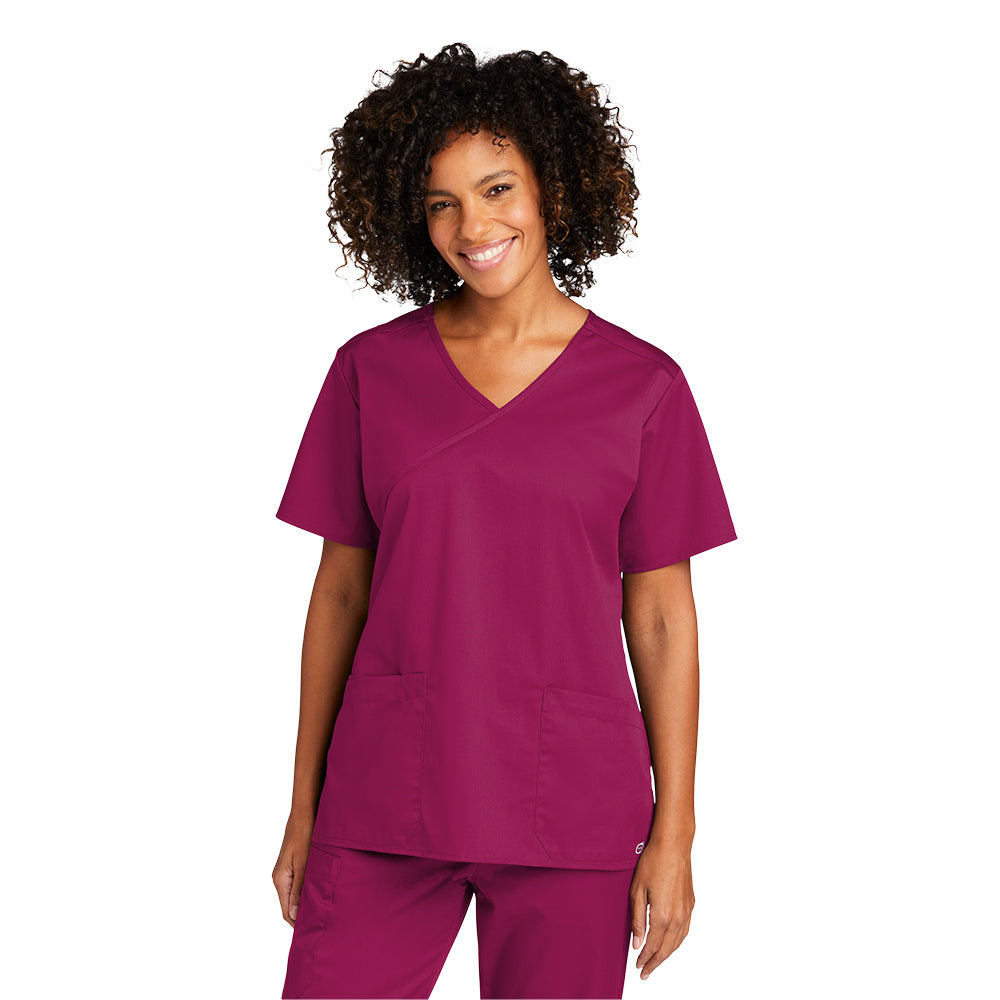 WonderWink Women's Wine WorkFlex Mock Wrap Top