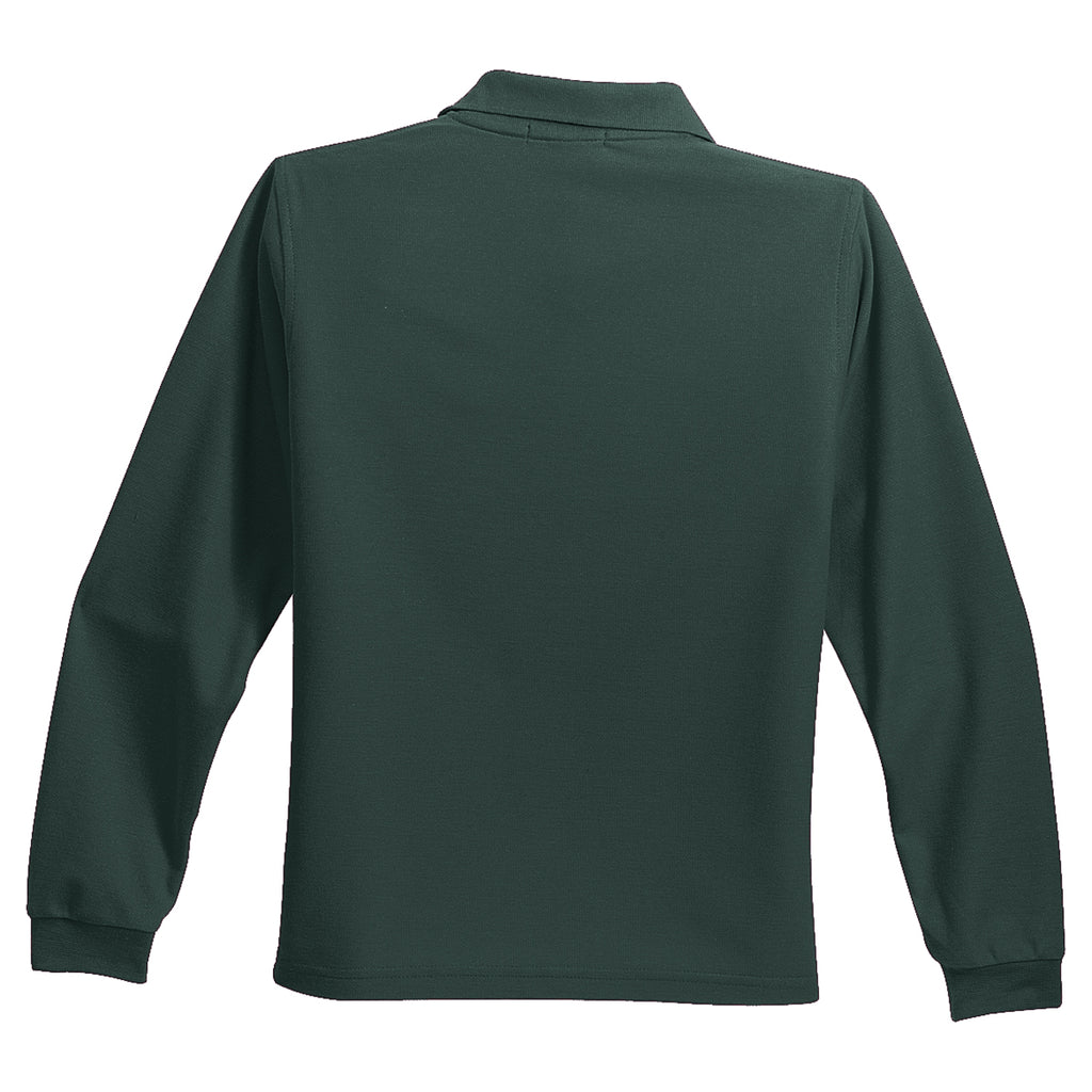 Port Authority Youth Dark Green Long Sleeve Silk Touch Polo