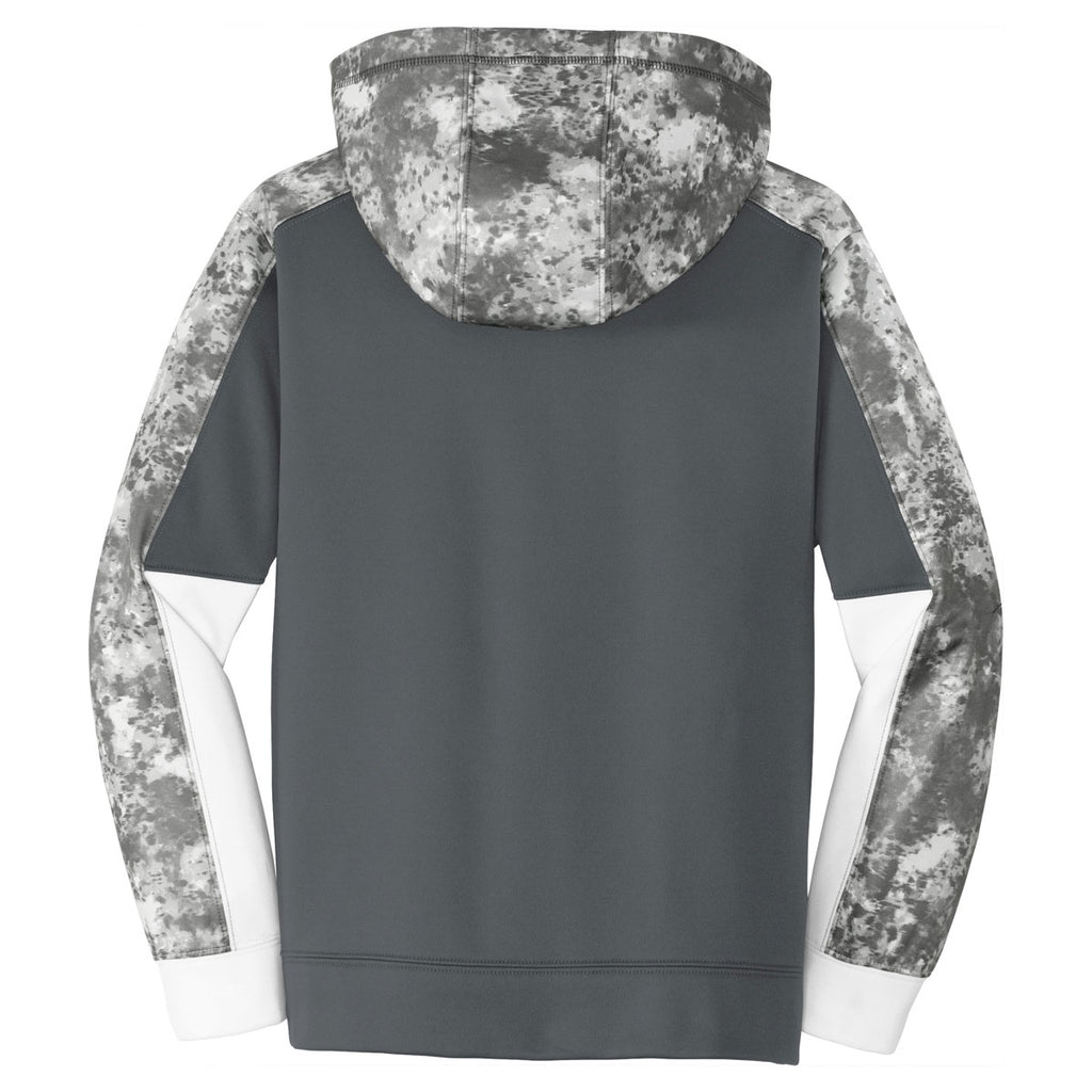 Sport-Tek Youth Dark Smoke Grey/Dark Smoke Grey Sport-Wick Mineral Freeze Fleece Colorblock Hooded Pullover