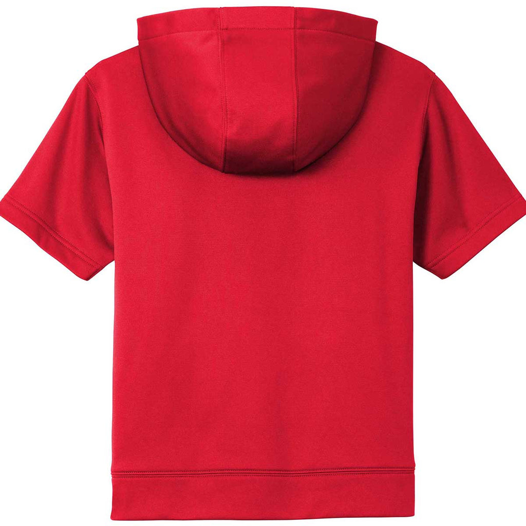 Sport-Tek Youth Deep Red Sport-Wick Fleece Short Sleeve Pullover Hoodie