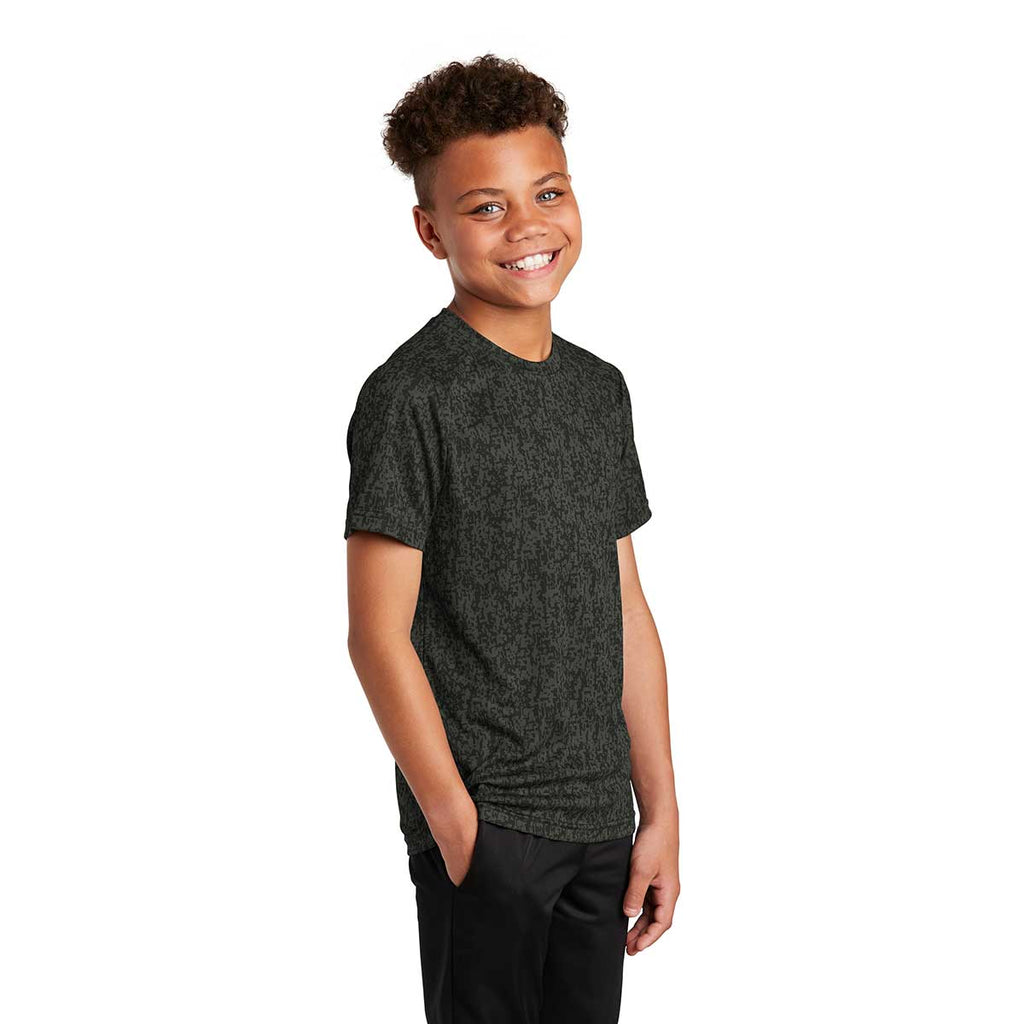 Sport-Tek Youth Black PosiCharge Digi Camo Short Sleeve Tee