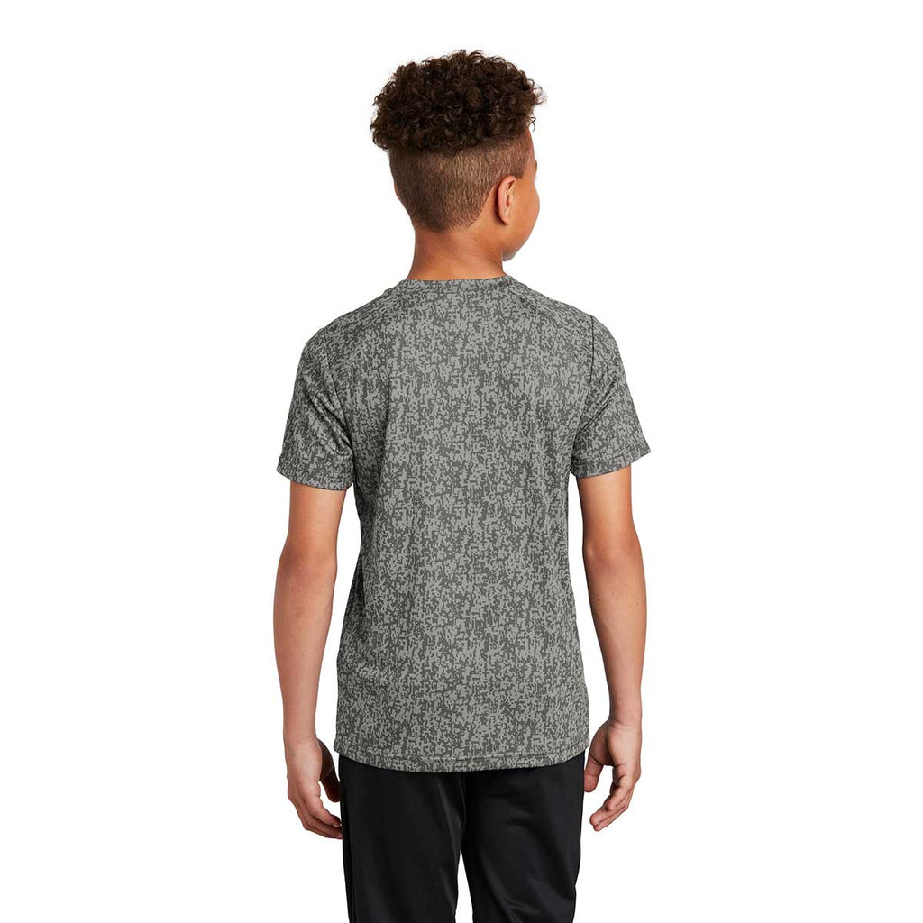 Sport-Tek Youth Grey Concrete PosiCharge Digi Camo Short Sleeve Tee