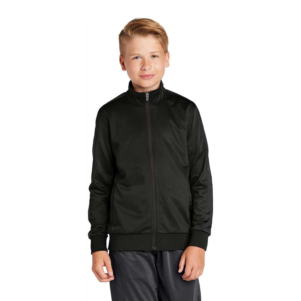 Sport-Tek Youth Black/Black Tricot Track Jacket